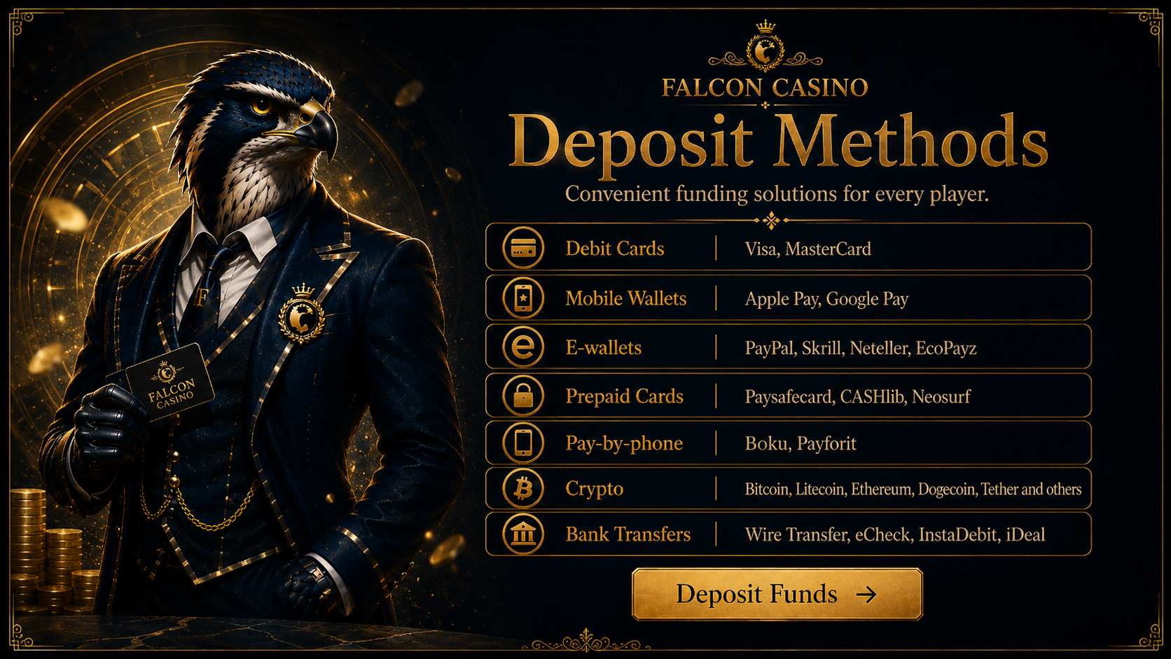 Falcon Casino Deposit – Instant Deposits from £20